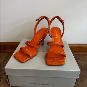 Never Worn Marc Fisher Orange Croc-Embossed Square Toe Strappy Heels Size 6.5